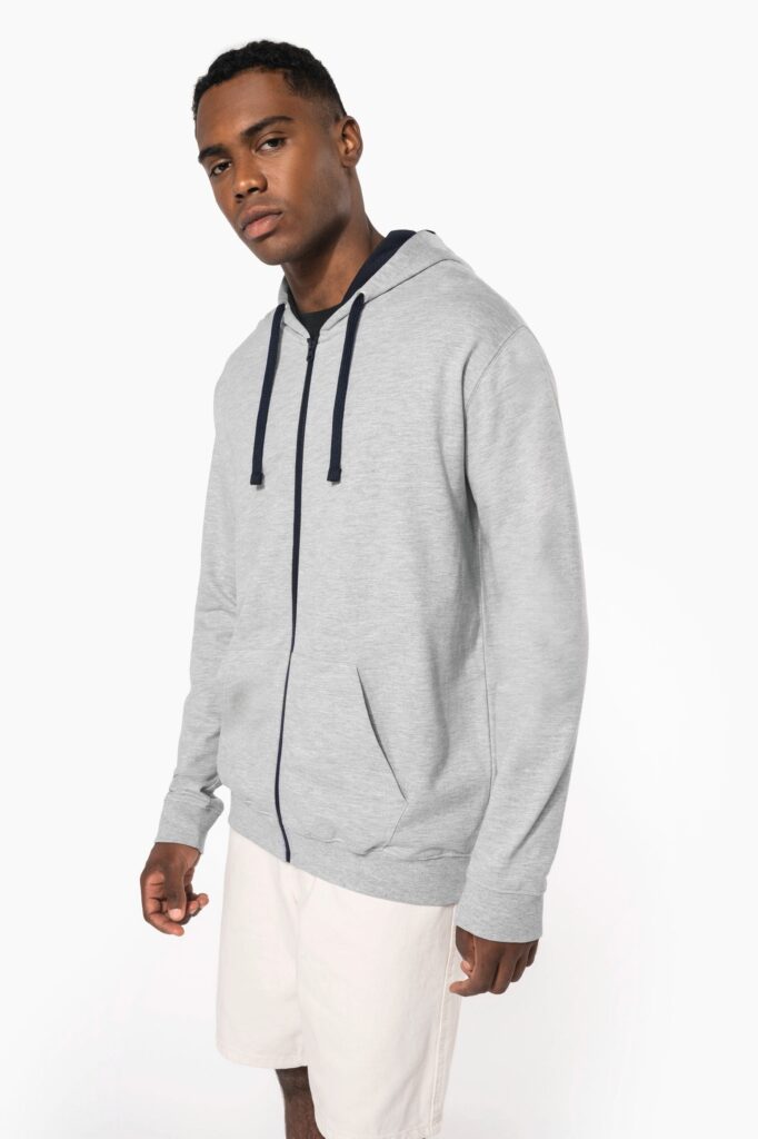 Sweat-shirt zippé à capuche contrastée homme
