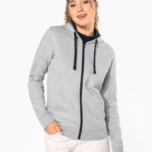 Sweat-shirt zippé capuche contrastée femme