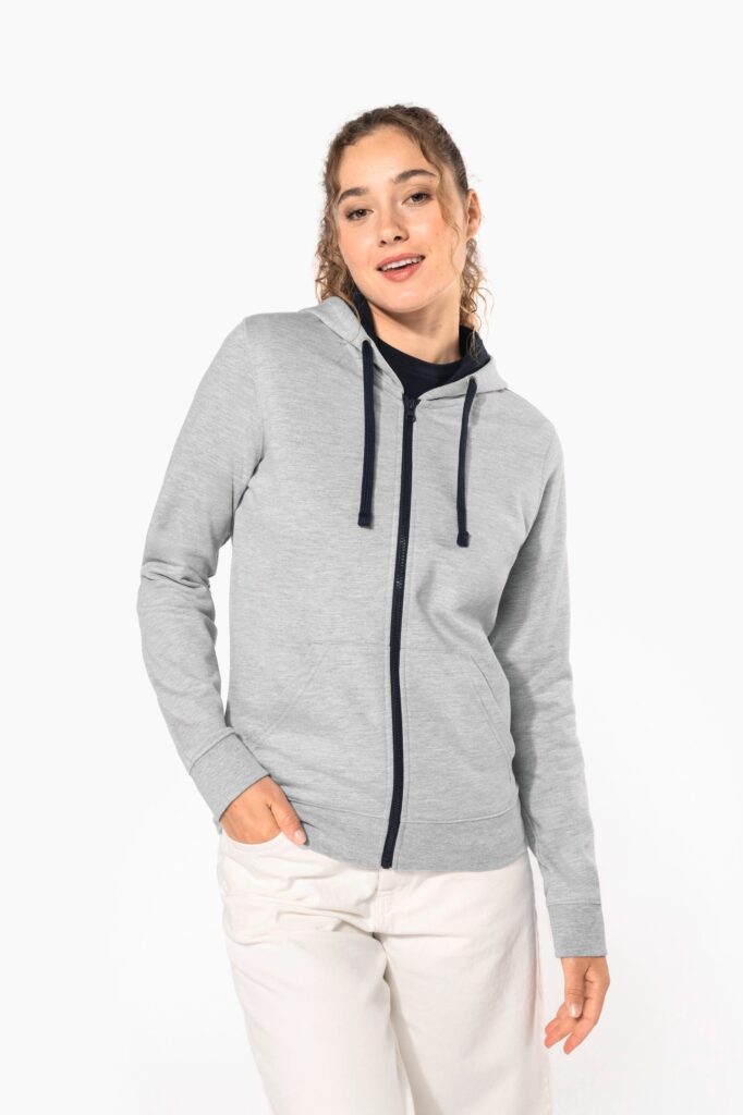Sweat-shirt zippé capuche contrastée femme