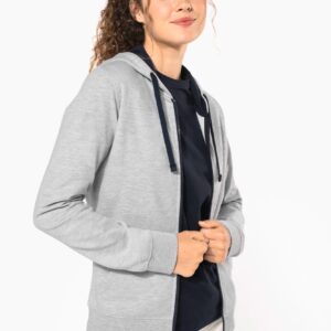 Sweat-shirt zippé capuche contrastée femme