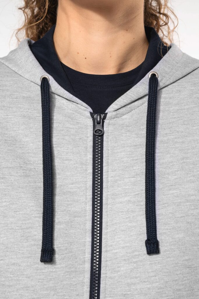 Sweat-shirt zippé capuche contrastée femme