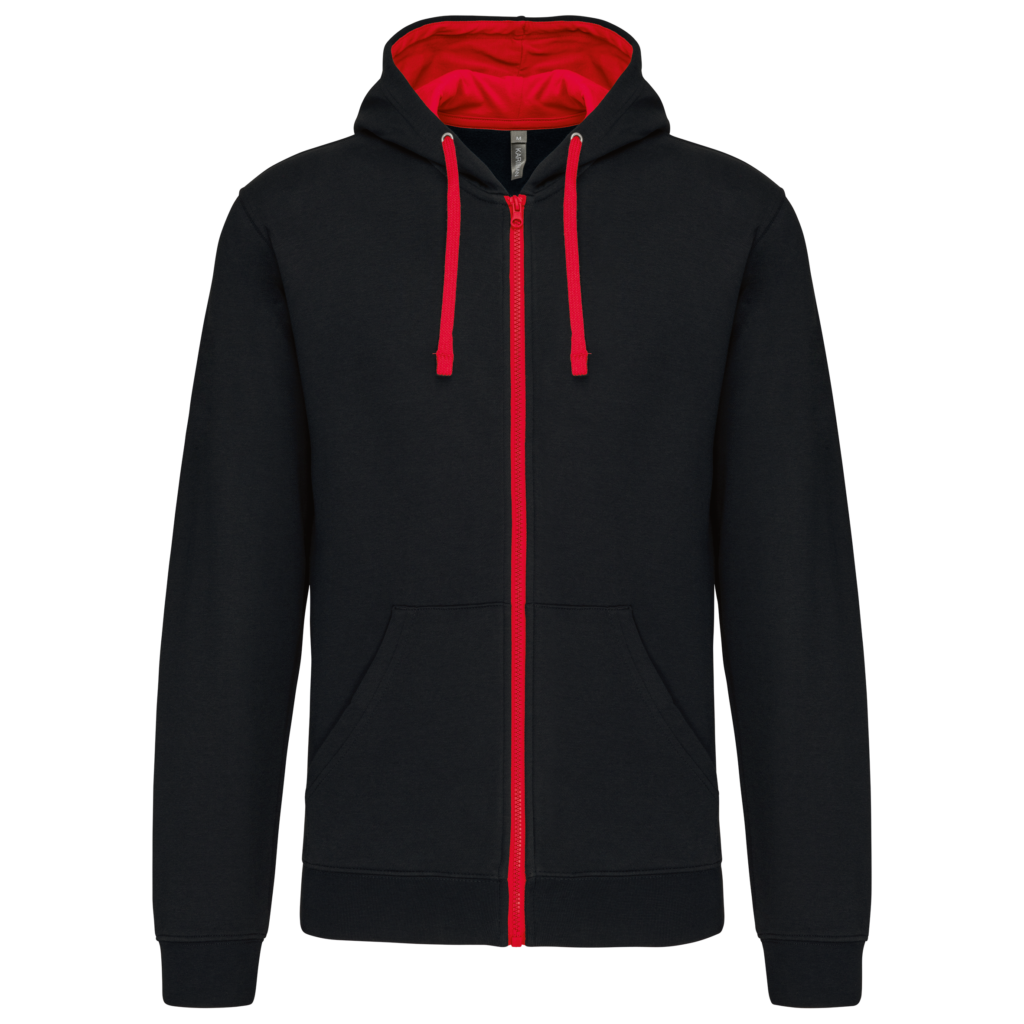 Sweat-shirt zippé à capuche contrastée homme