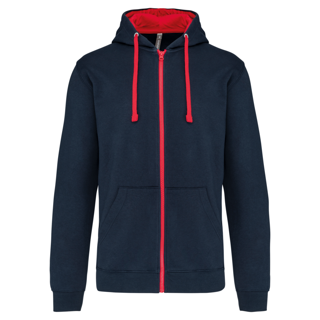 Sweat-shirt zippé à capuche contrastée homme