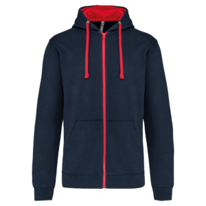 Sweat-shirt zippé à capuche contrastée homme