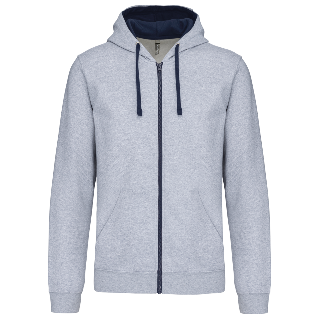 Sweat-shirt zippé à capuche contrastée homme