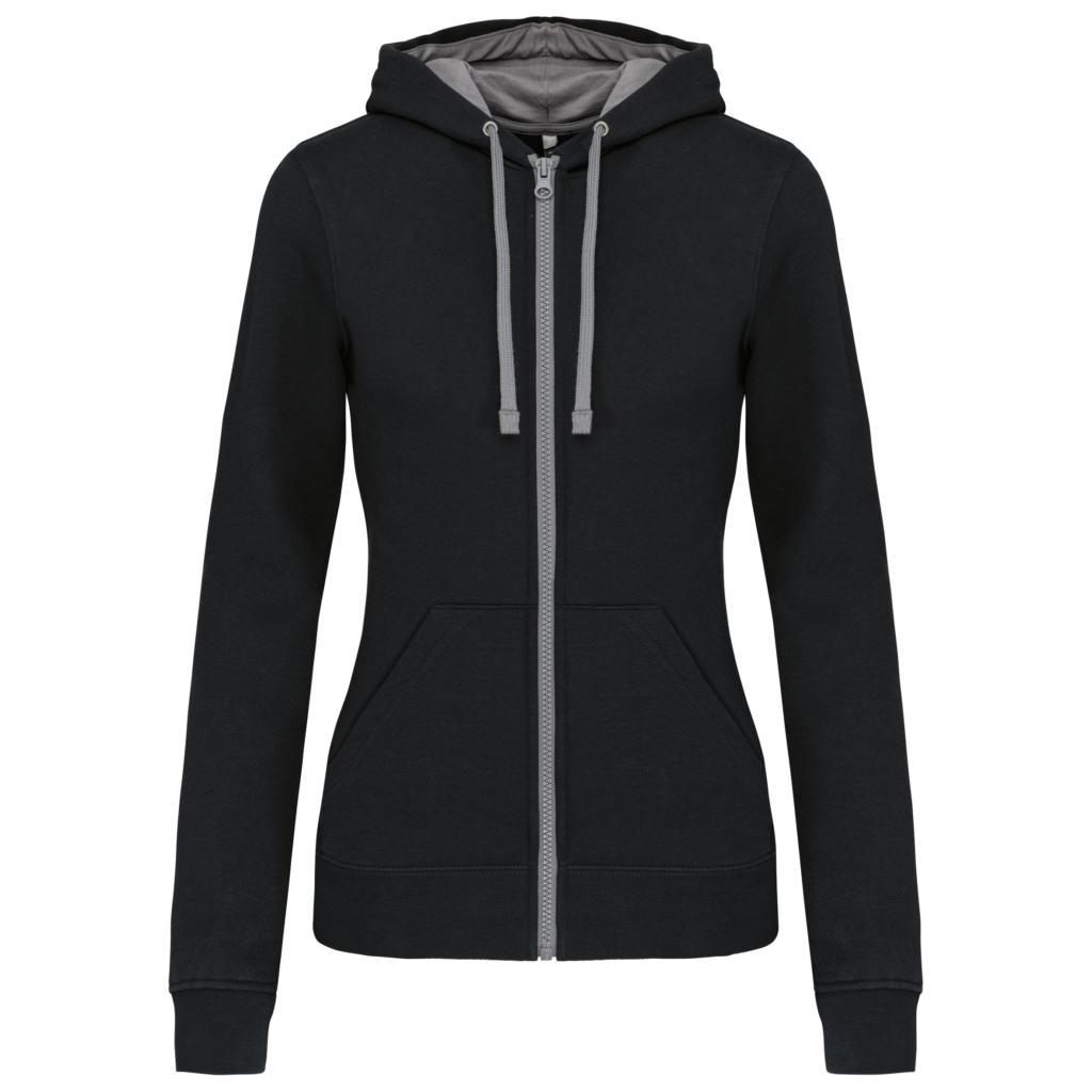 Sweat-shirt zippé capuche contrastée femme