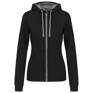 Sweat-shirt zippé capuche contrastée femme
