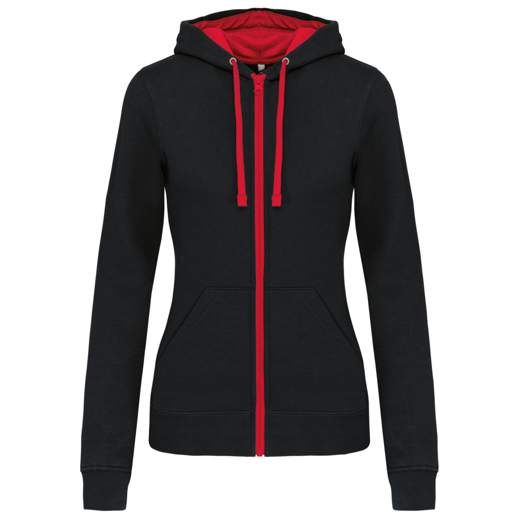 Sweat-shirt zippé capuche contrastée femme