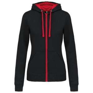 Sweat-shirt zippé capuche contrastée femme