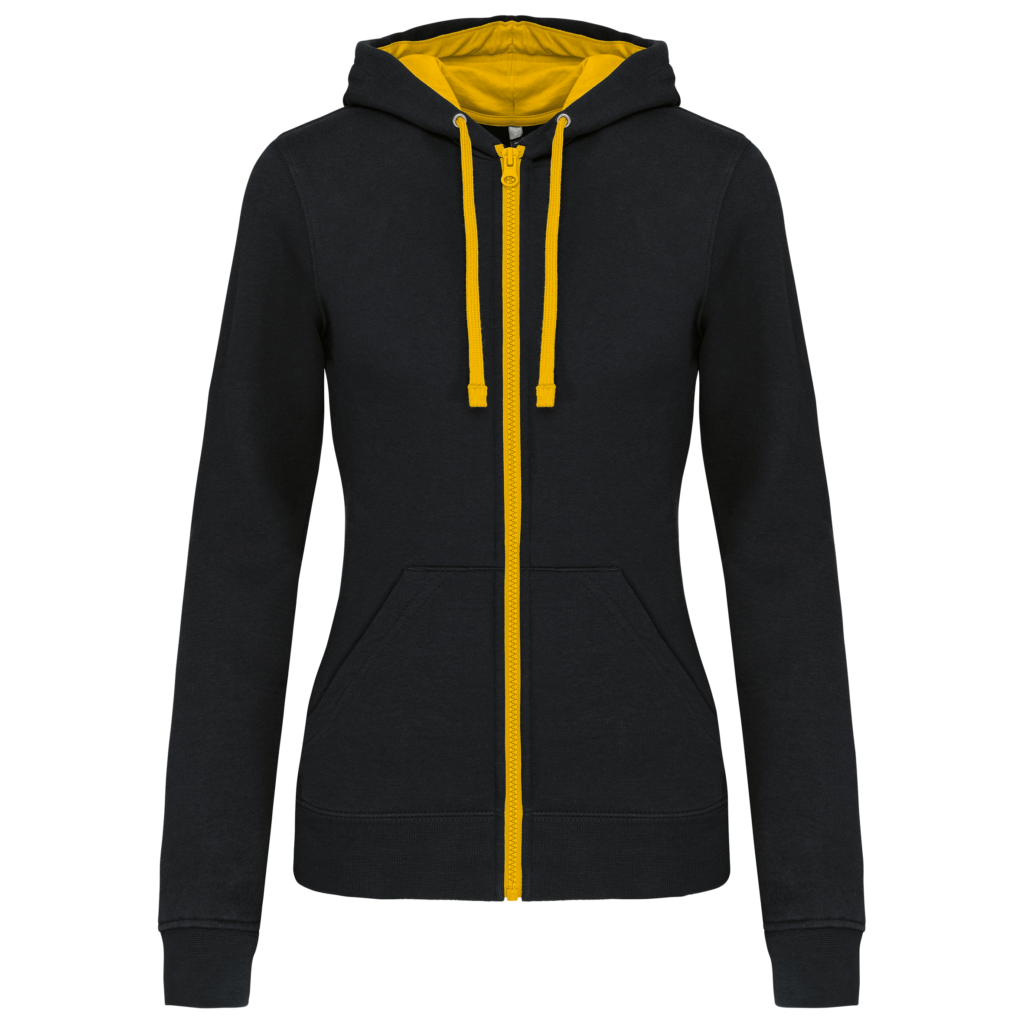 Sweat-shirt zippé capuche contrastée femme