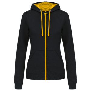 Sweat-shirt zippé capuche contrastée femme
