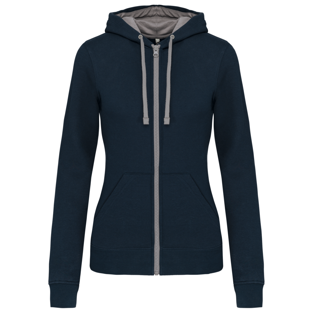 Sweat-shirt zippé capuche contrastée femme