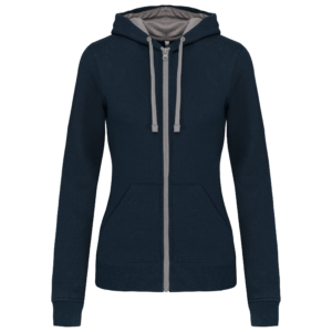 Sweat-shirt zippé capuche contrastée femme