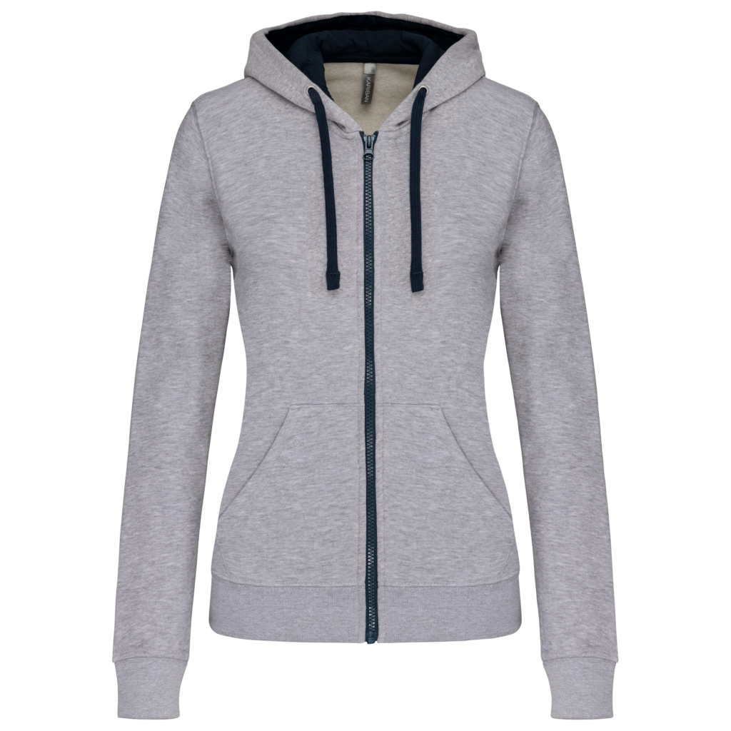 Sweat-shirt zippé capuche contrastée femme