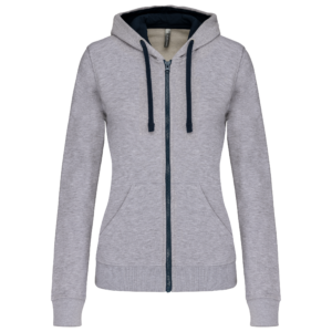 Sweat-shirt zippé capuche contrastée femme