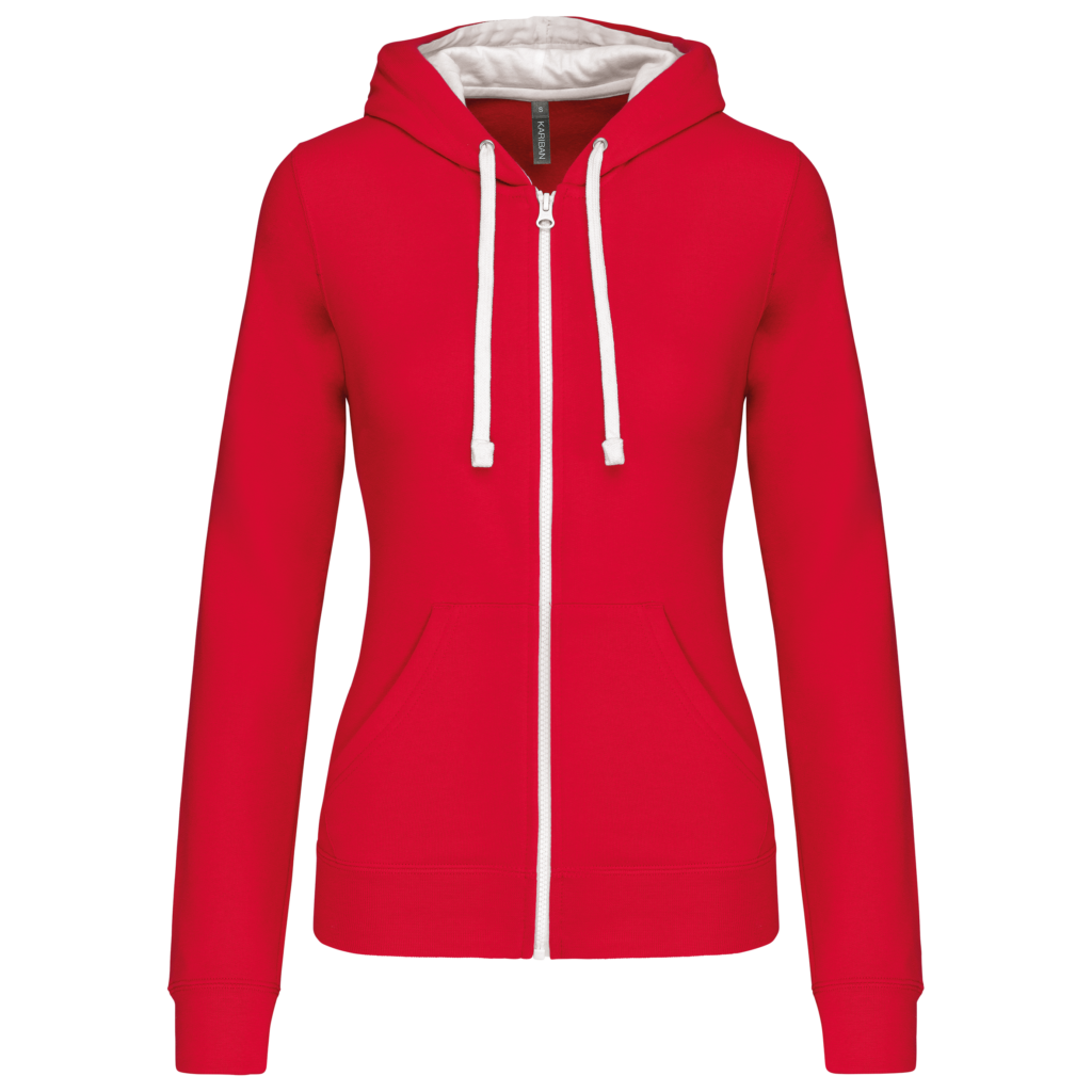 Sweat-shirt zippé capuche contrastée femme