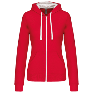 Sweat-shirt zippé capuche contrastée femme